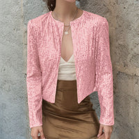 Crew-neck Long-sleeve Solid-color Cardigan Casual Sequin Jacket