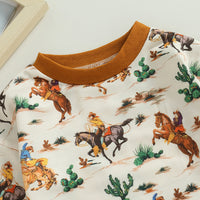 Cactus Print Round Neck Long Sleeve Jumpsuit