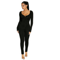 Stretch Big Collar Stretch Solid Color Jumpsuit Long Sleeve Sexy Women