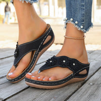 Fashionable Floral Slip-On Wedge Outdoor Sandals For Women