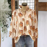 Loose-fitting Womens V-neck Top With Puffed Sleeves