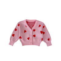 Autumn Baby Girl Infant Children's Pink Heart-shaped Large V-neck Knitted Coat Cardigan Cute Sweater