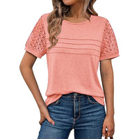 Round-neck Hollow-out Short-sleeve Elegant Loose-fitting