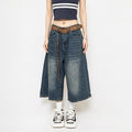 Women's American-style Retro Loose Cropped Denim Wide-leg Pants