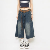 Women's American-style Retro Loose Cropped Denim Wide-leg Pants