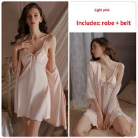 Sexy Backless Womens Camisole Nightdress  Slip-On Silk Robe Set For Loungewear