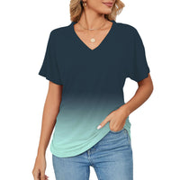 Women's T-shirt, Natural Plant And Floral Print, Casual V-neck Short Sleeves