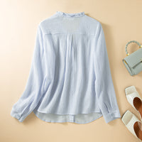Womens Long Sleeve V Neck Loose Fit Button Up Shirt
