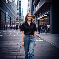 Solid-color Womens Short-sleeve Lapel Blouse