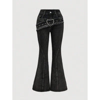 Punk-style Vintage Metal Heart-shaped Belt Frayed-edge Jeans