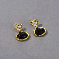 18K Gold-plated Copper Earrings With Black Onyx And Diamonds