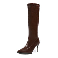 Womens Plus-Size Knight-Style Pointed-Toe Stiletto Boots With Side Zipper