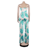 European And American Print Wrap Chest Jumpsuit Nightclub Outfit