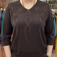 Fashion Ice Silk Sweater Three-quarter Sleeve Pullover Top For Women