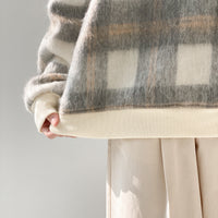 Padded Fleece Sweater Men's Loose Plaid Crew Neck