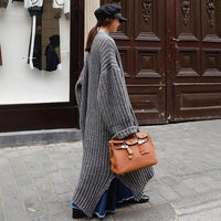 Women's Winter Extended Thick Thread Sweater Coat Loose Slit Knit Cardigan