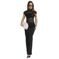 Slim-fit Fashionable Lace High-neck Split-back Sheath Dress