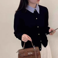 Temperament Commute Korean Style Shirt Collar Single-breasted Knitted Cardigan Sweater