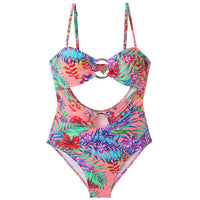 Backless Cutout Print Swimsuit Spa Resort Swimming