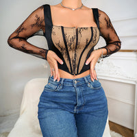 Slim-fit Front Button Fishbone Corset Square Neck Inner Top
