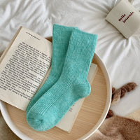 Solid-color, Fleece-lined, Extra-thick Warm Wool Socks For Women