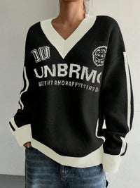 Hot Girl Loose Preppy Style Casual Contrast Color Lazy Sweater
