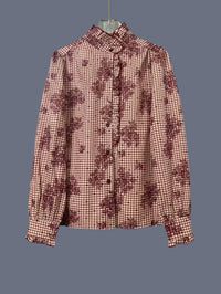 New Women's Long-sleeve Plaid Shirt With Ruffled Hem