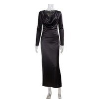 V-neck Satin-gloss Silk Evening Gown Dress