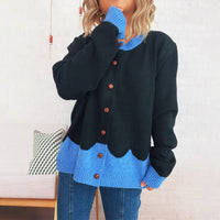 Color Effect Collar Single-breasted Casual Loose Knitted Cardigan Casual Sweater