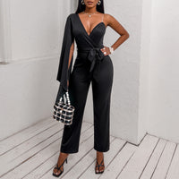 Summer New V-neck Jumpsuit Ninth Pants