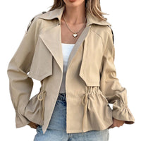 Drawstring-waist Relaxed-fit Figure-flattering Trendy Coat For Petite Frames
