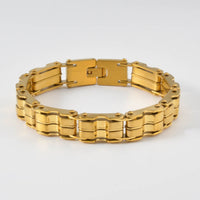 Machinelike Gold Mens Bracelet With A Curved Plate And Mesh Designstylish Hip-hop Wristband