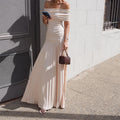 Off-shoulder Boat-neckline Figure-hugging Pleated Tube Dress
