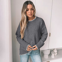 Simple Commute Leisure Pullover Trim Round Neck Knitted Sweater