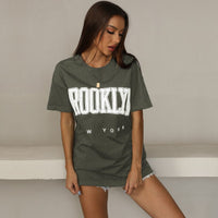 Women's Loose Round-Neck Sports Short-Sleeve Letter T-Shirt