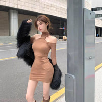 Fashionable Sassy Womens Sheer Alluring Off-shoulder Bodycon Dress