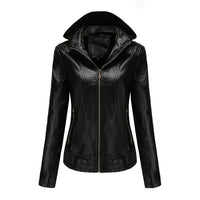Women's Clothing Fleece-lined Thickened Leather Coat Hooded