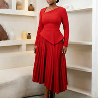 Asymmetrical Neck High Waisted Midi Dress