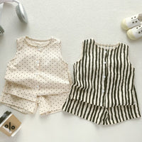 Korean-style Childrens Cotton-linen Thin Two-piece Set