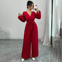 Elegant Casual Cropped Cross-V-Neck Pleated Culotte Jumpsuit