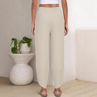 Summer New High-Waist Loose Solid-Color Side-Pocket Cropped Trousers