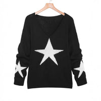 Knitwear V-neck Five-pointed Star Long Sleeve Loose Casual Sweater