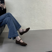 Vintage Suede Black Leather Flat Shoes Women's Buckle Comfortable Soft Bottom