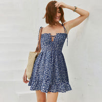 Retro Floral Slip Dress Women's Summer Waist-cinching