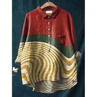 Lapel Long Sleeve Shirt Retro Line Polka Dot Top