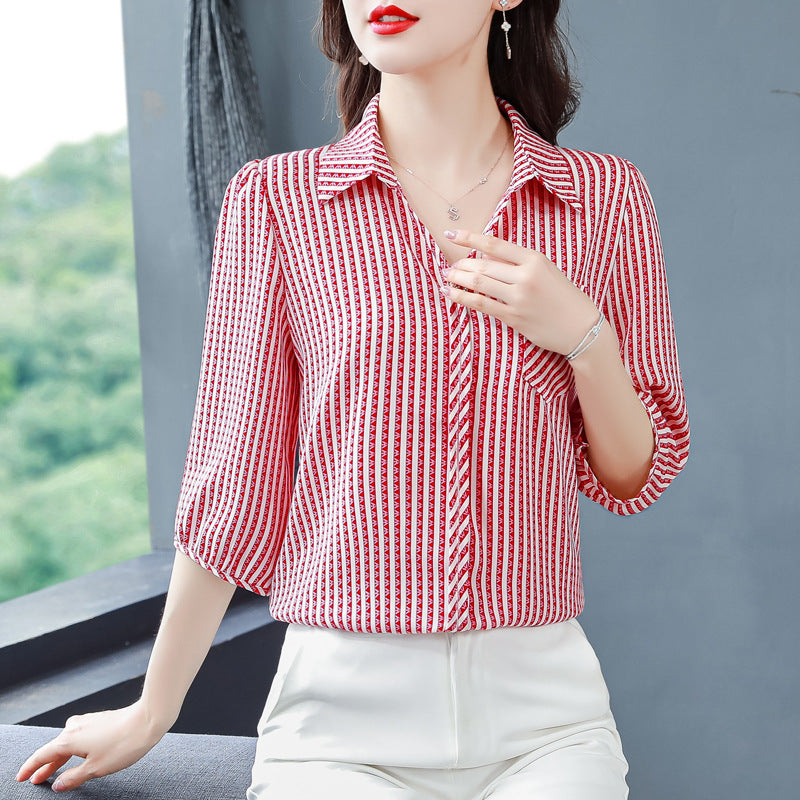 Striped Chiffon Shirt Women's Clothes