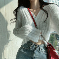 Women's V-neck Long Sleeve Knitted Cardigan Short Sweater