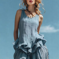 Casual Fashion Sleeveless Top With A Ruffled Hem