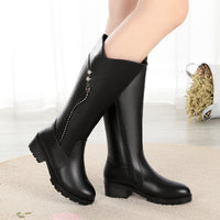 Autumn And Winter Women's Genuine Leather Boots Mid Heel Platform Chunky Heel Martin High Leg Boot