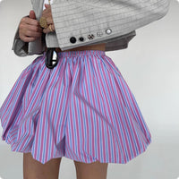 Striped Fluffy Bud High Waist Skirt